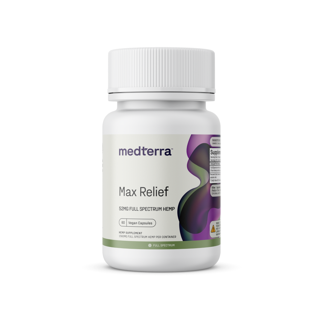 medterra label — Max Relief 52MG FULL SPECTRUM HEMP; 60 Vegan Capsules; HEMP SUPPLEMENT; FULL SPECTRUM