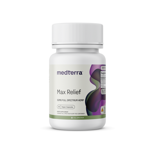 medterra label — Max Relief 52MG FULL SPECTRUM HEMP; 60 Vegan Capsules; HEMP SUPPLEMENT; FULL SPECTRUM