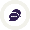Two overlapping purple chat bubbles in a light circular badge (chat icon)