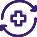 Circular arrows around a medical cross symbol representing continuous healthcare