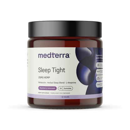 Medterra Sleep Tight gummy jar — 25MG HEMP; Melatonin, herbal sleep blend, L-theanine; Blackberry Lemonade, 30 gummies