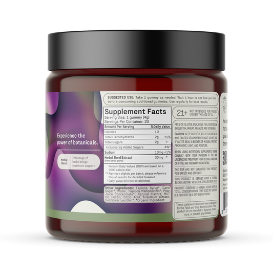 medterra jar labeled Max Relief 25MG 2MG Citrus 20 Gummies HERBAL BLEND 500MG PER CONTAINER
