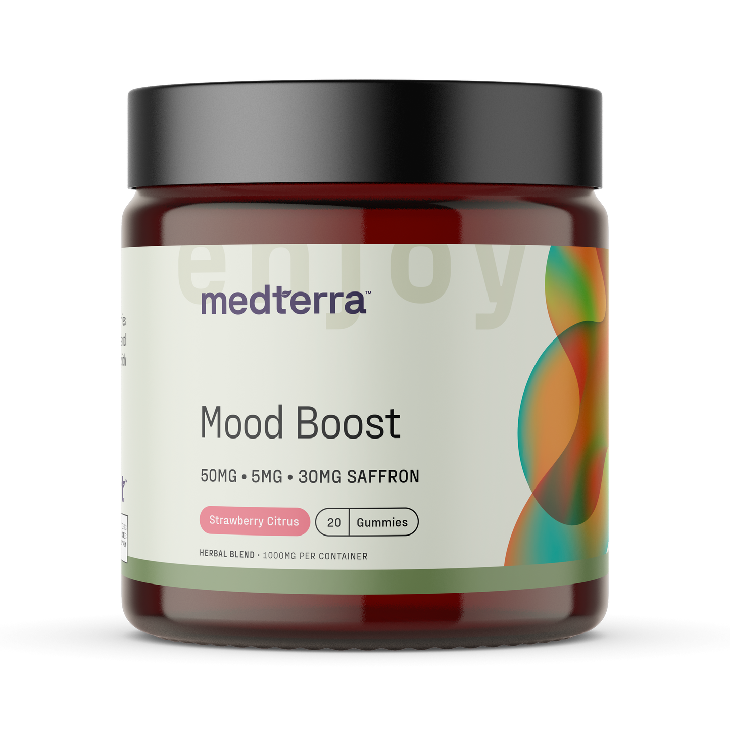 medterra Mood Boost, Strawberry Citrus; 50MG 5MG 30MG SAFFRON; 20 Gummies; HERBAL BLEND 1000MG PER CONTAINER; enjoy