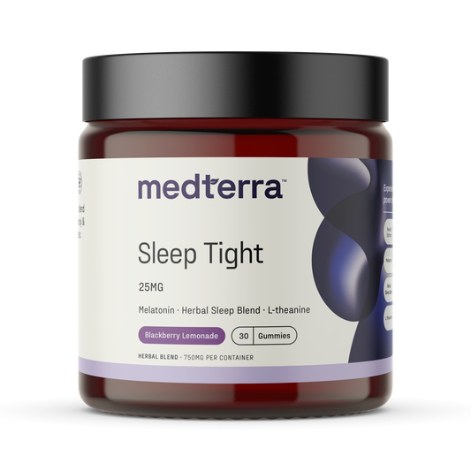 medterra Sleep Tight 25MG Melatonin Herbal Sleep Blend L-theanine Blackberry Lemonade 30 Gummies 750MG PER CONTAINER