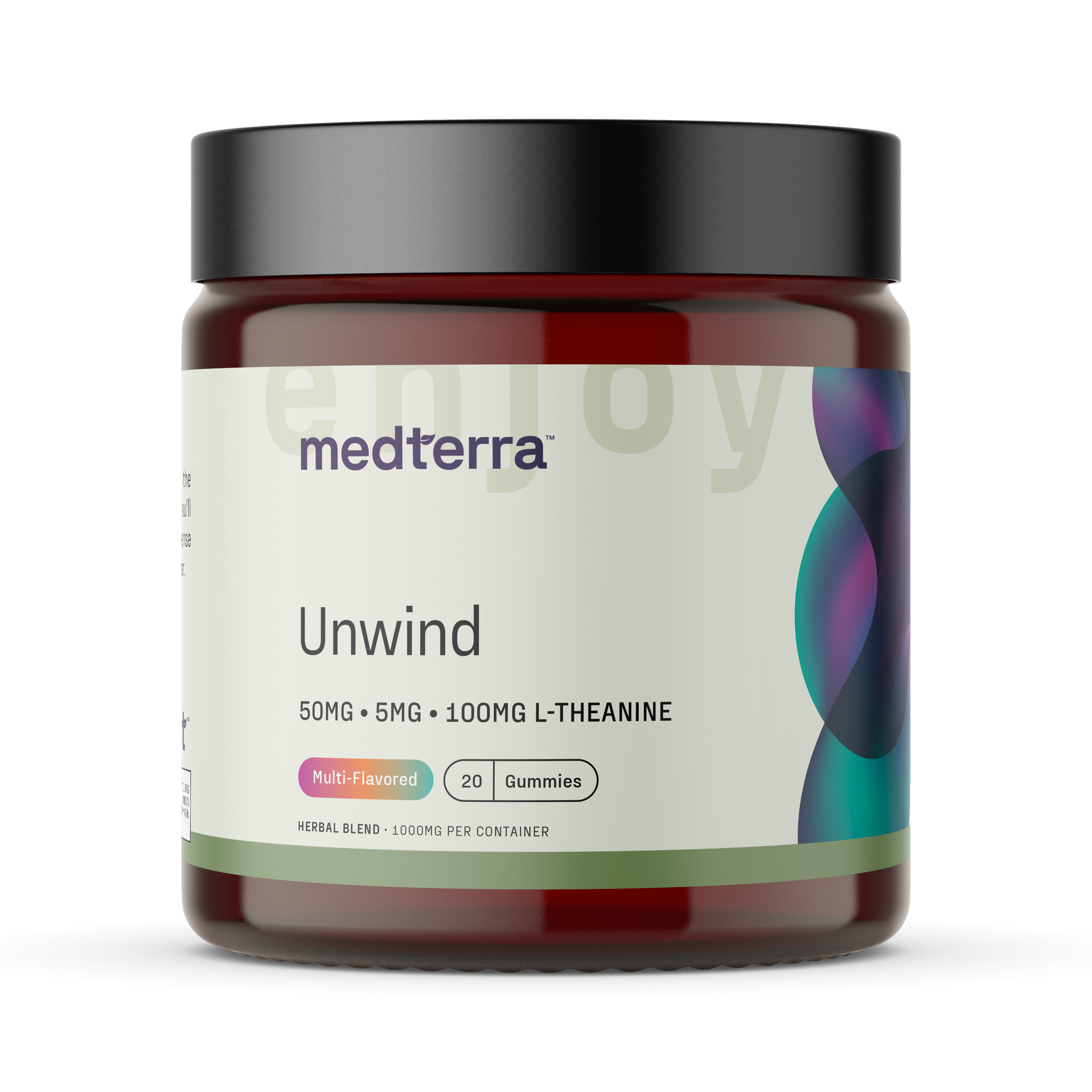 medterra Unwind jar enjoy 50MG 5MG 100MG L-THEANINE Multi-Flavored 20 Gummies HERBAL BLEND 1000MG PER CONTAINER