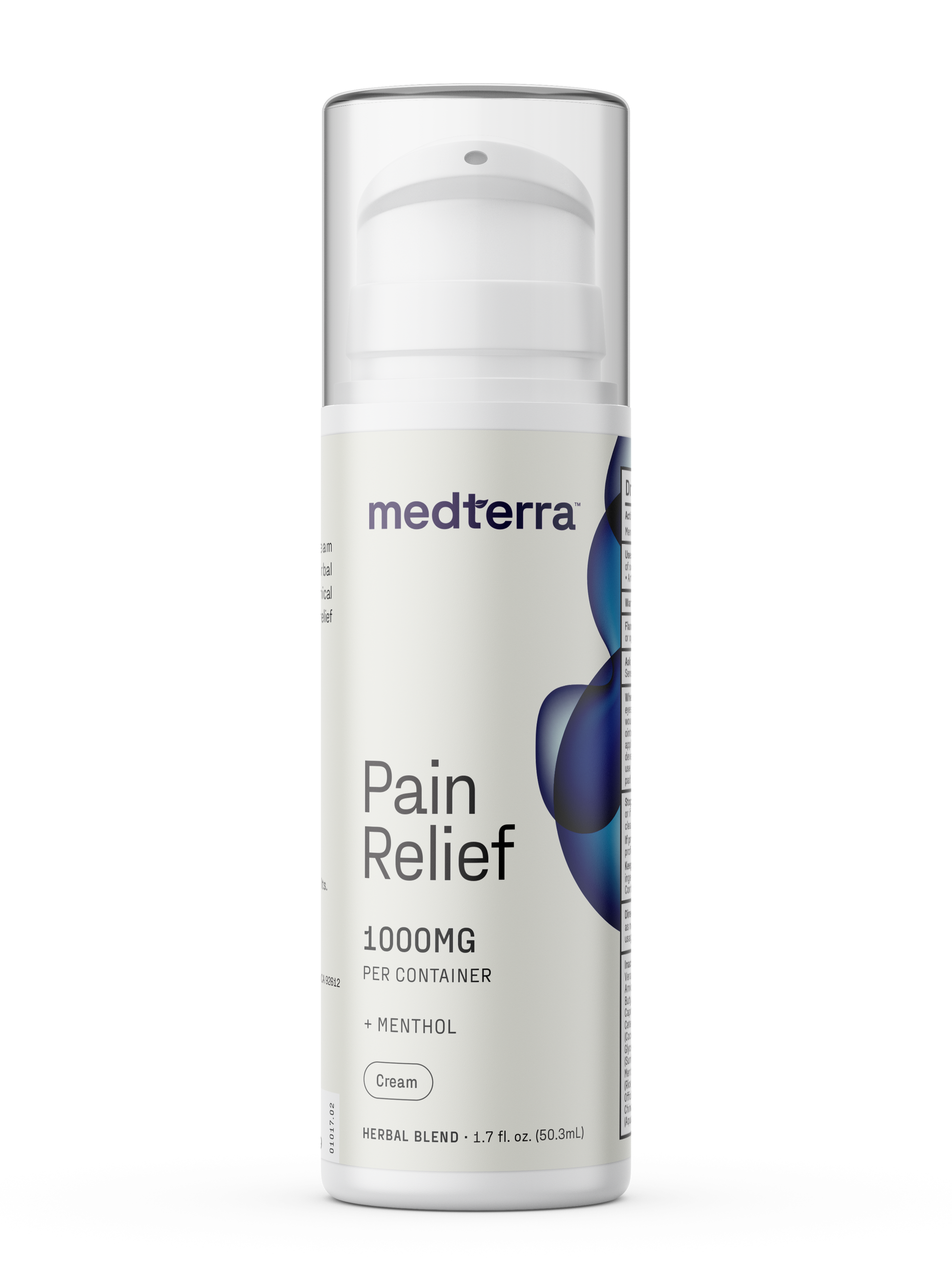 medterra Pain Relief 1000MG PER CONTAINER + MENTHOL Cream HERBAL BLEND 1.7 fl. oz. (50.3mL)