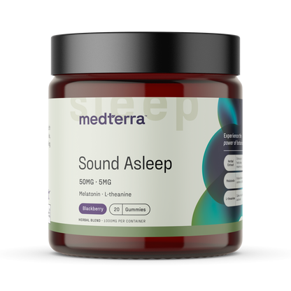 medterra Sound Asleep 50MG 5MG Melatonin L-theanine Blackberry 20 Gummies HERBAL BLEND 1000MG PER CONTAINER