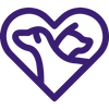 Purple heart-shaped logo formed from a continuous stethoscope silhouette