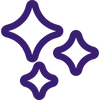 Three purple rounded four-point diamond shapes (stylized stars) overlapping
