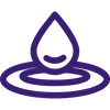Purple stylized mark combining a lotus and flame motif above a rounded, concentric base
