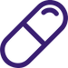 Purple capsule (pill) icon with a diagonal white cutout and a rounded notch at one end