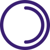 Purple circular ring logo with white center and two inward-curving notches suggesting rotation