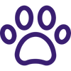 Stylized purple paw print logo with four rounded toes and central pad