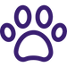 Stylized purple paw print logo with four rounded toes and central pad