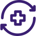 Purple circular refresh arrows surrounding a four-petal badge with a white sparkle in the center.