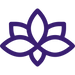 Dark purple stylized lotus-flower logo with four rounded petals and central negative-space shapes