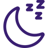 Purple crescent-shaped brand mark with three stacked rounded diamond shapes at top right