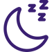 Purple crescent-shaped brand mark with three stacked rounded diamond shapes at top right