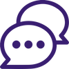 Overlapping purple speech bubbles; foreground bubble contains three diamond-shaped dots