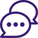 Overlapping purple speech bubbles; foreground bubble contains three diamond-shaped dots