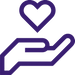 Purple stylized hand offering a heart symbol