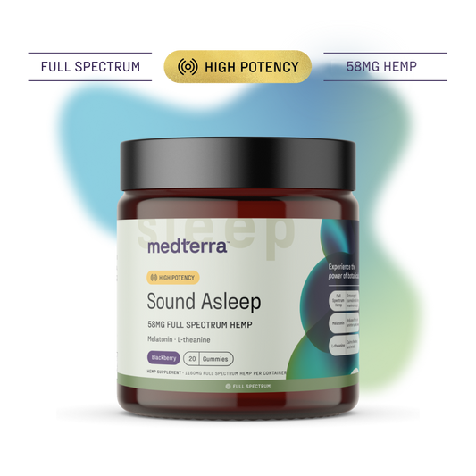 medterra Sound Asleep jar — 58MG FULL SPECTRUM HEMP; HIGH POTENCY; Melatonin; L-theanine; Blackberry 20 Gummies