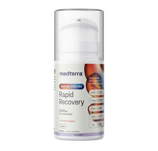 Medterra Rapid Recovery heating-cooling topical cream pump bottle, 2000 mg per container, Relief5 Complex