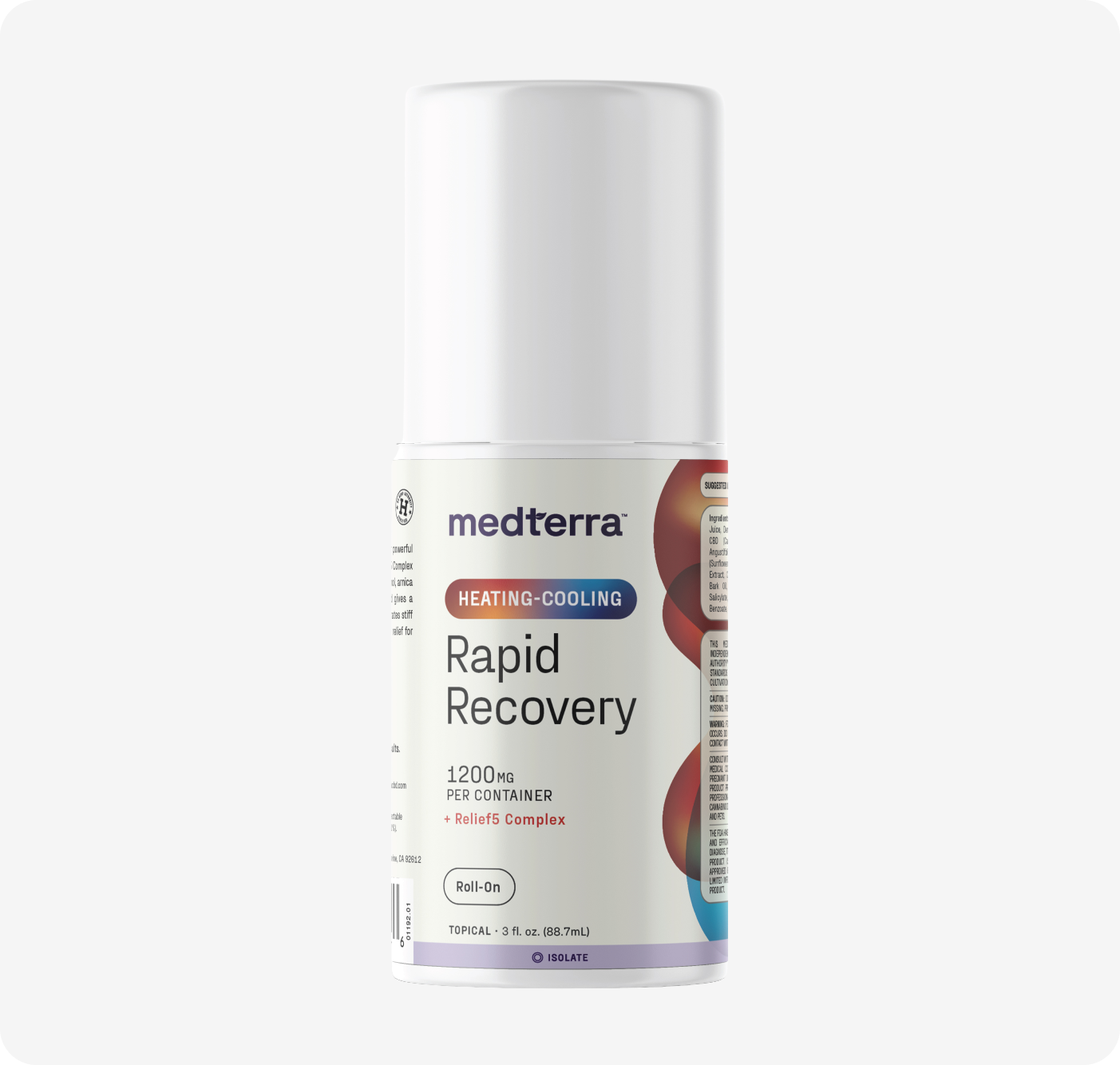 medterra Rapid Recovery Roll-On: HEATING-COOLING; 1200MG PER CONTAINER; + Relief5 Complex; TOPICAL 3 fl. oz. (88.7mL) ISOLATE