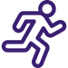 Purple stylized running-person icon representing activity or exercise.