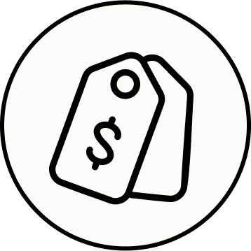 Two overlapping price tags; one shows a $ symbol