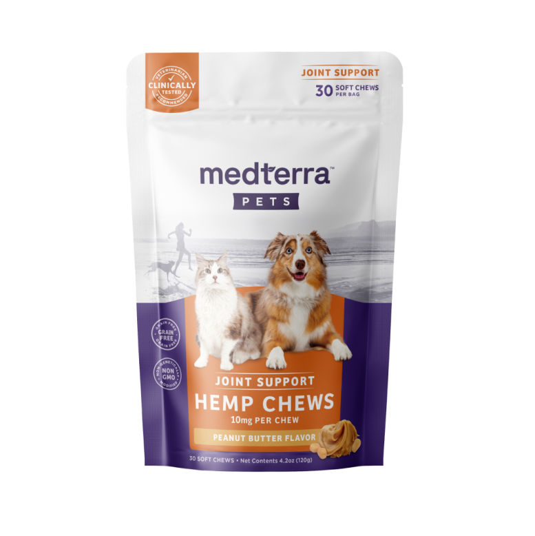 medterra Pets joint support hemp chews peanut butter flavor pouch - 30 soft chews, 10mg per chew